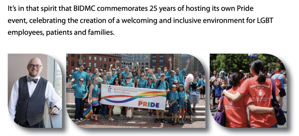 보스턴 지역 병원 BIDMC는 지역에서 오랫동안 성소수자를 지지하는 행사를 펼쳐 왔고, 이를 자랑으로 삼는다. 진평연은 이 병원에서 수년간 '동성애는 의학적으로 위험하다'고 주장했을뿐 아니라 반동성애 성경 구절까지 유포한 의사를 내쫓은 것이 '차별금지법'의 폐해라고 주장한다. BIDMC 2018년 브로슈어 갈무리
