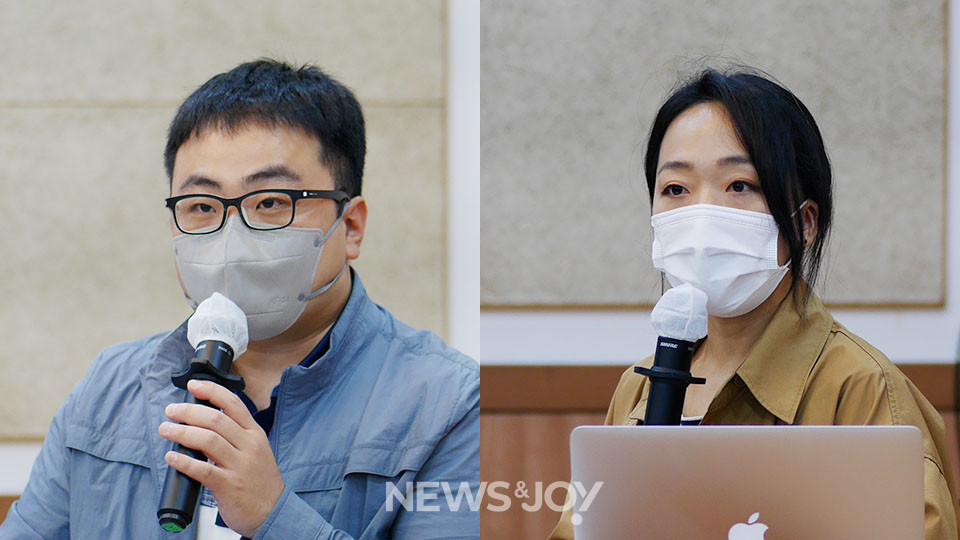 이해솔 활동가(왼쪽)와 정유현 연구원. 뉴스앤조이 구권효