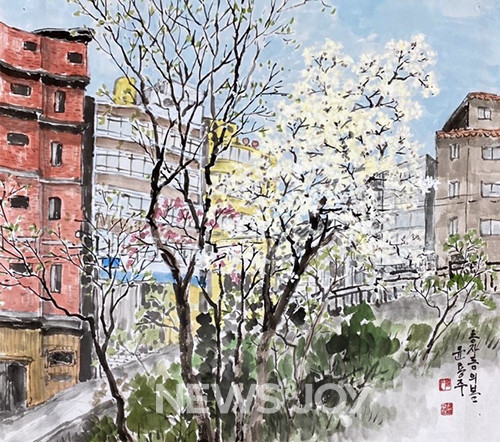 윤용주 화가가 그린 '서울역'(사진 위)과 '동자동의 봄'(사진 아래). 사진 제공 김원