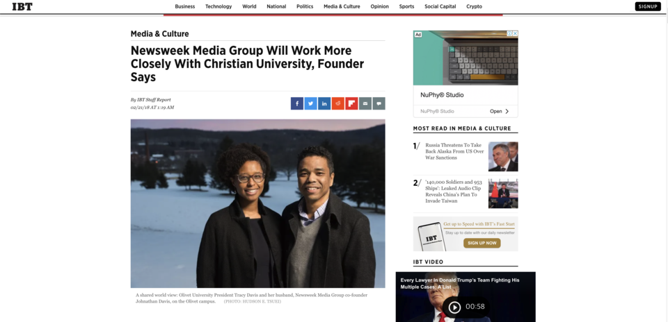 올리벳 측에 대한 소송을 반대해 왔던 뉴스위크미디어홀딩스 공동대표 조너선 데이비스마저 올리벳을 빠져나왔다는 소식이 전해졌다. 조너선 데이비스와 그의 아내 트레이시 데이비스(사진)는 각각 뉴스위크 대표와 올리벳대 총장을 지낸 그룹 핵심 인사다. ＜IBT타임즈＞  갈무리