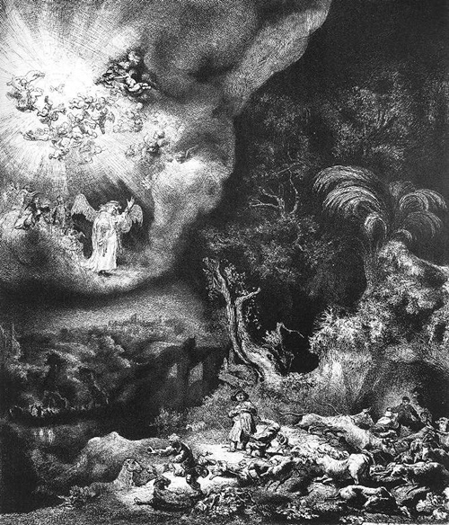 렘브란트, '목자에게 나타난 천사'. 사진 출처 Staatliche Graphische Sammlung München